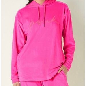 PINK Victoria's Secret Velour Campus Atomic Pink Hoodie Size Large